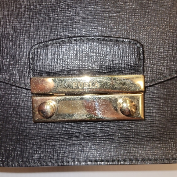 Furla mini metropolis bag purse  gold chain strap black leather - Picture 7 of 12